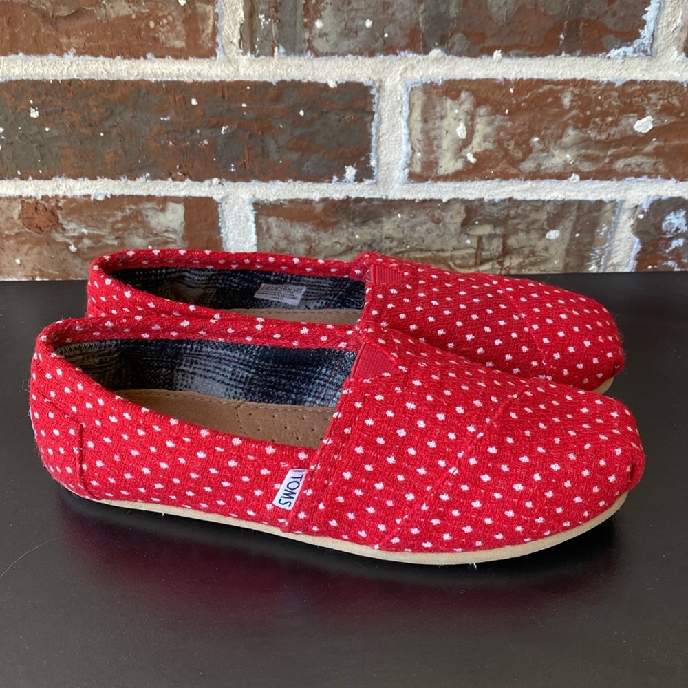Toms Classic Red & White Dot Fabric Slip-On Flats Size 8